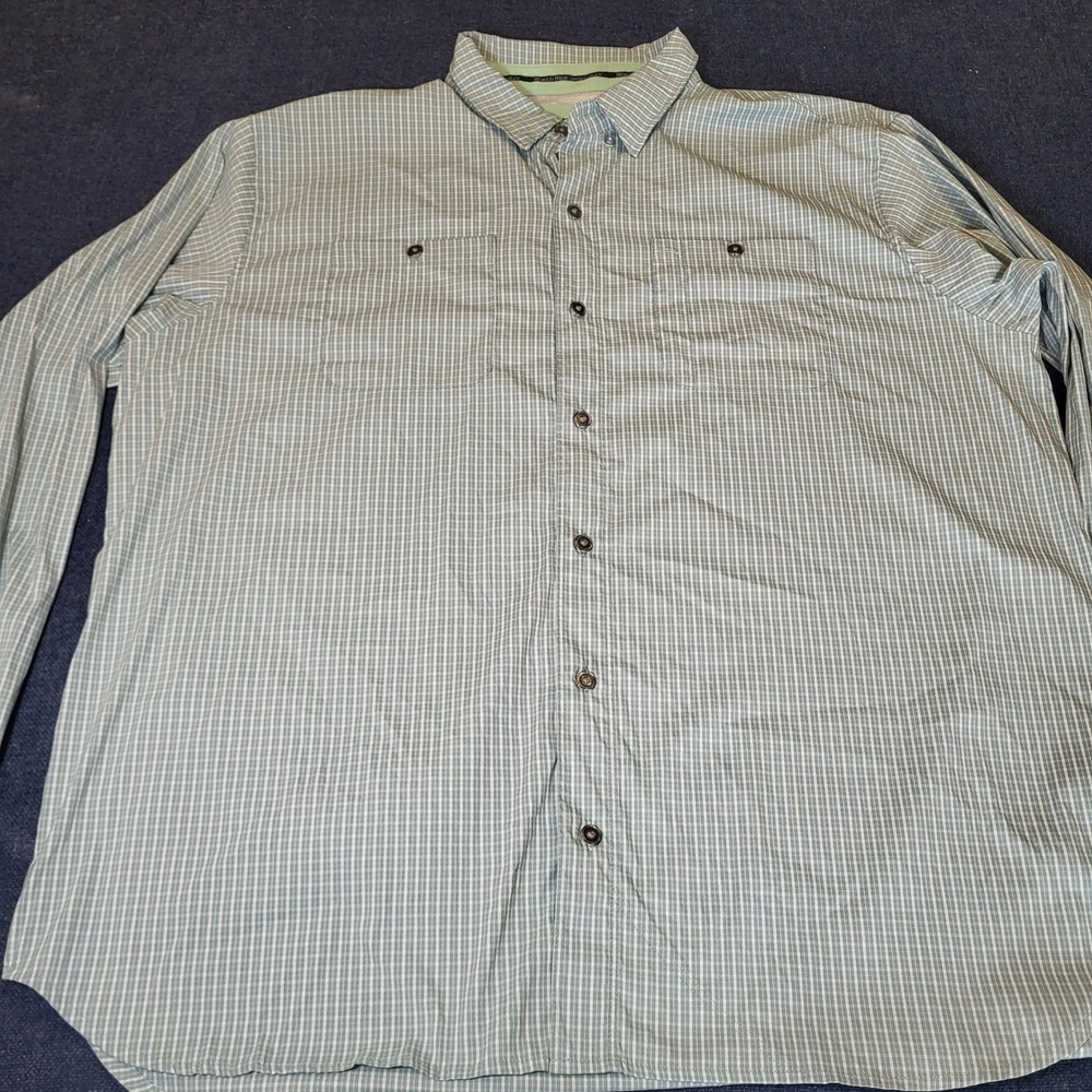 World Wide Sportsman Men 2XL Fishing Shirt Green Plaid Long Sleeve Vented Hiking